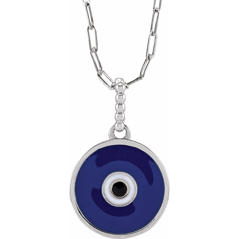 Protective Evil Eye Necklace - Sterling Silver Blue Enamel Pendant