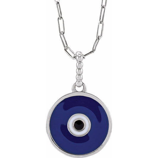 Protective Evil Eye Necklace - Sterling Silver Blue Enamel Pendant