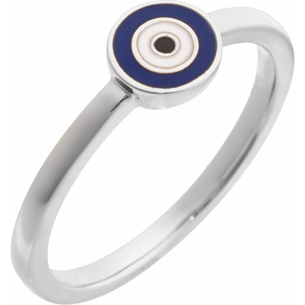 Sterling Silver Blue Enamel Evil Eye Ring