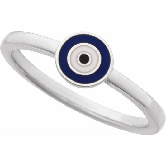 Sterling Silver Blue Enamel Evil Eye Ring